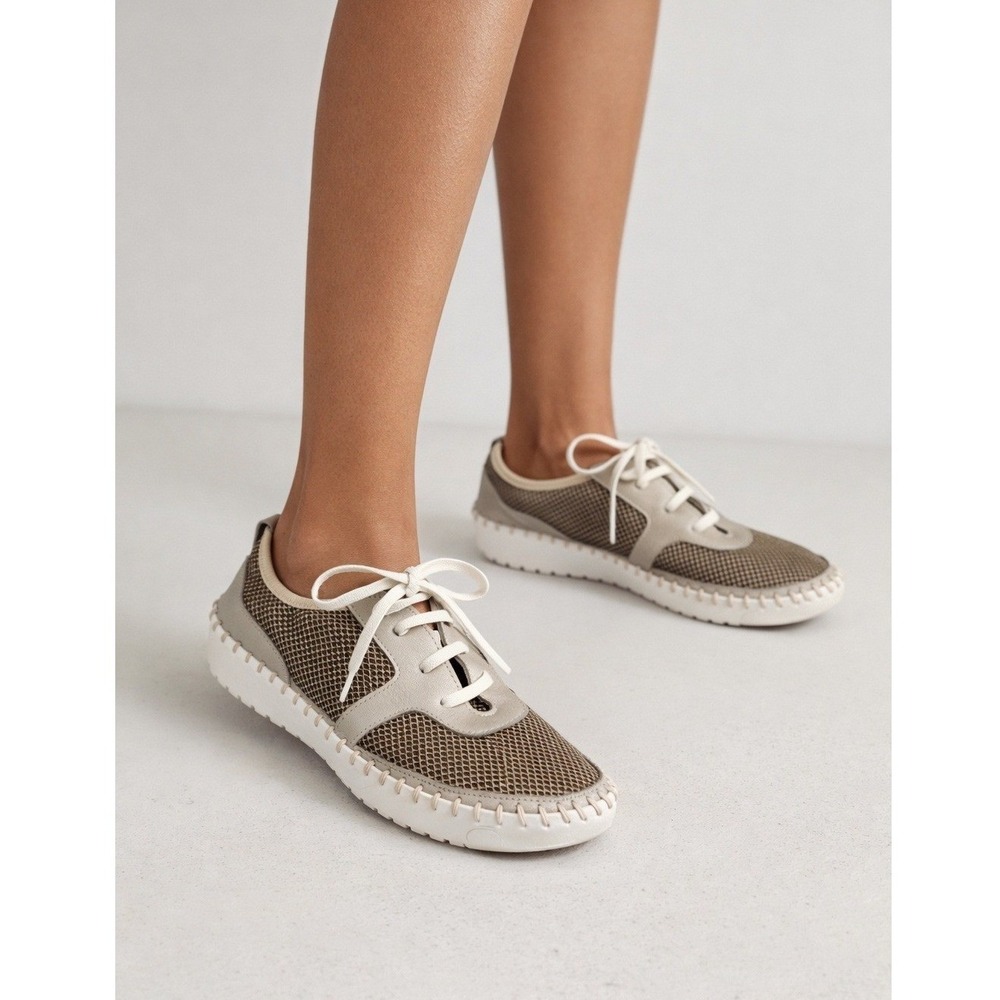 Eric Michael Women Pewter Bronze Mesh Leather Sneakers Made in Italy‎ 37 7